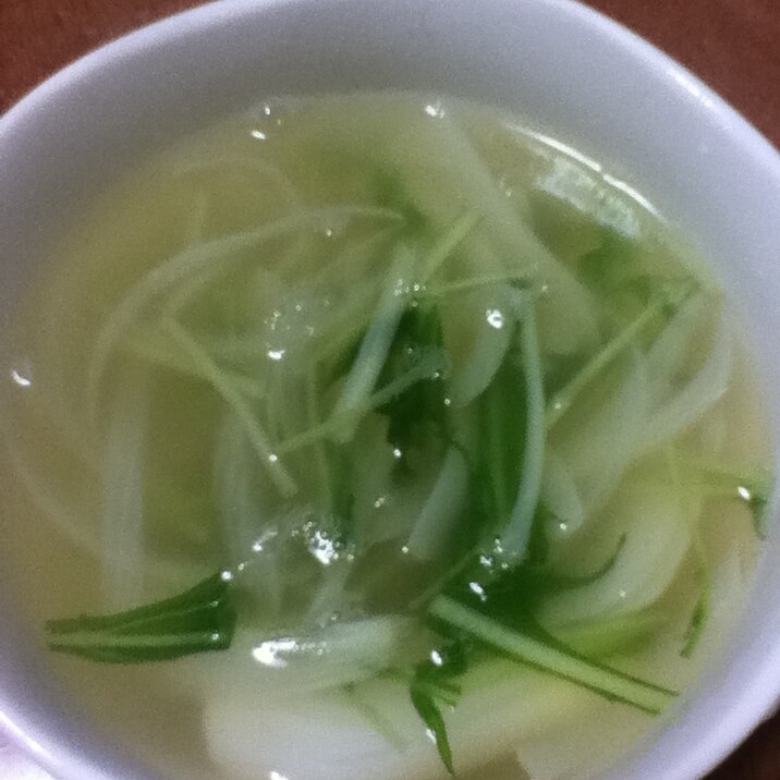 タマネギと水菜の中華スープ